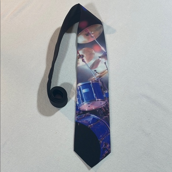 Ralph Marlin Silk Black and Blue Artistic Drum Set Tie Music Cymbals Base - Picture 2 of 8